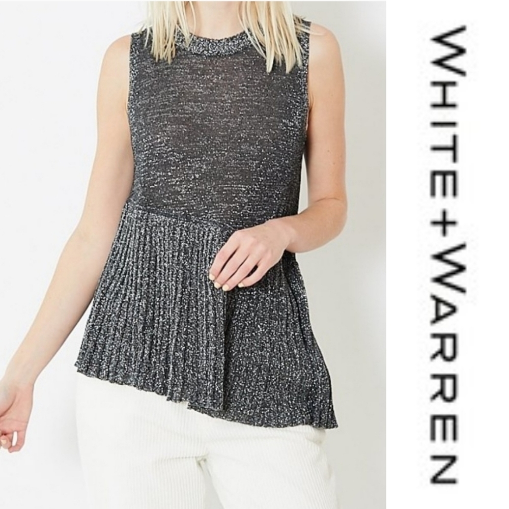 🆕️ White + Warren Metallic Shine Pleated Top